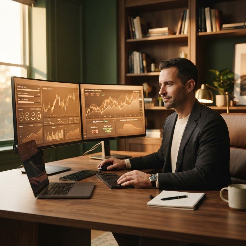 Professional trading workspace illustrating the FTMO prop trading evaluation