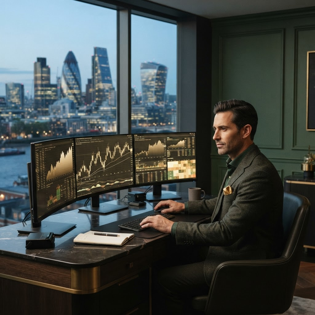 Professional trading workspace illustrating proprietary trading firms in the United Kingdom